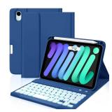 Cousper for iPad Mini 7 Keyboard Case A17 Pro 2024/iPad Mini 6 Generation Case with Keyboard 2021 8.3 Inch, Pencil Holder, 7 Color Backlit Detachable Keyboard Cover for iPad Mini 7th/6th Gen,Navy Blue