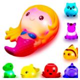 Bath Toys for Toddlers Baby 8 Pack Light Up Toys - Bathtub Toy Flashing Colourful LED Light Shower Bathtime for Kids Infants Shark, Clown Fish, Owl, Unicorn, Octopus, Dolphin, Dinosaur Mermaid - Retai