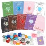 24 Pack Valentines Day Gifts for Kids, Valentines Day Cards with Heart-Shaped Crystal Gemstones for School Classroom Exchange, Valentine Party Favors&Goody Bag Fillers for Girls and Boys FX0123