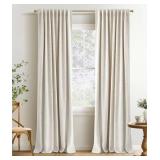 INOVADAY 100% Blackout Curtains 96 Inches Length 2 Panels Set, Back Tab/Rod Pocket Linen Black Out Curtains for Bedroom, Thermal Insulated Window Drapes - Cream, W50 X L96 - Retail: $42