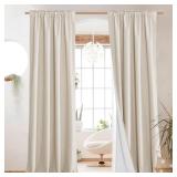 NICETOWN 100% Blackout Linen Curtains for Living Room with Thermal Insulated White Liner, 52" Wide, 2 Panels, 84" Long Drapes, Back Tab Retro Beige Linen Curtains Vertical Drapes Privacy for Bedroom -