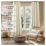 Lajode Cream 100% Blackout Curtains for Living Room 63 Inch Length 4 Panels Set, Thermal Insulated Light Blocking Faux Linen Curtains for Bedroom, Bronze Grommet Boho Window Drape Each 52" Wide - Reta