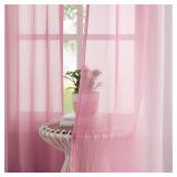 Purainbow Pink Ombre Chiffon Sheer Curtains 84 Inch Long for Living Room Bedroom Decor, Crinkle Gradient Semi Voile Grommet Top Window Curtain Drapes for Girls Room, Garden, Yard, Set of 2 Panels - Re