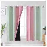 Estelar Textiler Pink and Sage Green Blackout Curtains & Drapes for Bedroom, Thermal Insulated Ombre Blackout Drapes, Room Darkening Energy Saving Curtains for Living Room, 42Wx63L, 2 Panels - Retail: