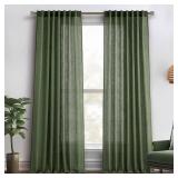 MIULEE Olive Green Linen Curtains 84 Inches Long 2 Panels for Bedroom Living Room, Back Tab & Pleat Tape with Hooks Soft Thick Linen Textured Window Drapes Semi Sheer Light Filtering Farmhouse Decor -