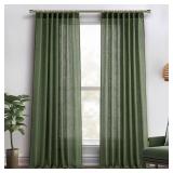MIULEE Olive Green Linen Curtains 84 Inches Long 2 Panels for Bedroom Living Room, Back Tab & Pleat Tape with Hooks Soft Thick Linen Textured Window Drapes Semi Sheer Light Filtering Farmhouse Decor -