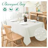 Biscaynebay Textured Fabric Tablecloths 60x84 Inches Rectangular, Ivory Water Resistant Tablecloths for Dining, Kitchen, Wedding, Parties etc. Machine Washable - Retail: $18