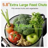 EanOruus Cold Press Juicer, 5.8" Wide Feed Chute Juice Extractor Machine with 400W, High Juice Yield, Slow Masticating Juicer for Whole Vegetables & Fruits, Light Grey - Retail: $169