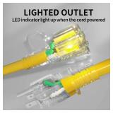 POWGRN 100 ft 12/3 Outdoor Extension Cord Waterproof Heavy Duty with Lighted Indicator End 12 Gauge 3 Prong, Flexible Cold-Resistant Long Power Cord Outside, 15Amp 1875W SJTW Yellow ETL Listed - Retai