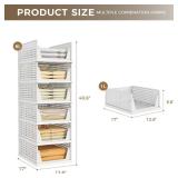 Pinkpum 6 Pack Closet Organizers Storage Bins, Stackable Plastic Drawer Basket for Clothing, Stackable Storage Bins Shelf Storage Container for Closet Wardrobe Bedroom Bathroom Office White - Retail: 