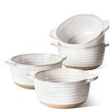 LE TAUCI Soup Bowls with Handles, 20 oz French Onion Soup Crocks, Soup Bowl Oven Safe for Chili, Beef Stew, Ceramic Bowl Set - 5.5 Inch, Set of 4, Arctic White - Retail: $37