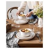 LE TAUCI Soup Bowls with Handles, 20 oz French Onion Soup Crocks, Soup Bowl Oven Safe for Chili, Beef Stew, Ceramic Bowl Set - 5.5 Inch, Set of 4, Arctic White - Retail: $37