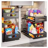 Mixeshop Under Sink Organizer, 2 Tier Under Sink Organizers and Storage, Adjustable Height, Slide out Metal Cabinet Organizers, Pull out Cabinet Storage Drawer Shelf for Kitchen Bathroom Black 2Pack -