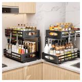 Mixeshop Under Sink Organizer, 2 Tier Under Sink Organizers and Storage, Adjustable Height, Slide out Metal Cabinet Organizers, Pull out Cabinet Storage Drawer Shelf for Kitchen Bathroom Black 2Pack -