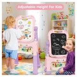 Amagoing Easel for Kids, Adjustable Standing Art Easel for Toddler, Double Side White Chalk Board with Painting Accessories, Birthday Christmas Gift for Little Girls and Boy Age 3 4 5, Pink - Retail: 