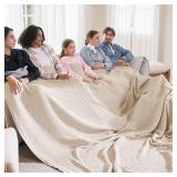 Bedsure Gentlesoft 100% Cotton Large Blanket Oversized King for Bed - Breathable Thick Waffle Weave Blanket for Summer, Couch Cover, Light Beige, 120x94 inches - Retail: $85