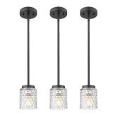 FEMILA 4" Black Pendant Light, Hammered Glass Chandelier, Dining Room Light Fixtures Over Table, 4FY86MIL-3PK BK - Retail: $50