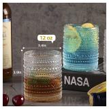 Amyoole 12oz Hobnail Drinking Glasses Set of 6,Clear Vintage Glassware Embossed Water Tumbler,Cocktail Glass Cups for Beer,Whiskey,Juice and Various Mixed Drinks - Retail: $23