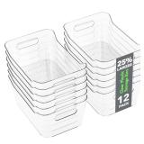 Tiawudi 12 Pack Plastic Storage Bins, Multi-Use Organizer Bins, Pantry Organizer, Clear Storage Containers for Home, Kitchen, Office, Cabinet, Shelf and Fridge Organization - Retail: $29