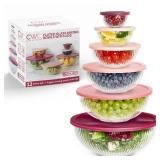 COOK WITH COLOR 12 Pc Glass Mixing Bowl Set with Lids Borosilicate Glass Nesting Bowls for Cooking, Baking and Meal Prep, Fluted Rose - Retail: $40