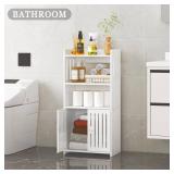 HAYOFAMY Bathroom Storage Cabinet, 4-Tier White Floor Cabinet Freestanding Organizer with Door for Living Room Kitchen Small Space - Retail: $34