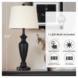 Cinyirong 30" Tall Black Table Lamp, 3-Way Dimmable Touch Control Bedside Lamp with USB A+C & AC Outlet for Bedroom, Living Room (1 Pack) - Retail: $70