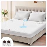 Bwarm Waterproof Heated Mattress Pad, ETL Certified Bed Warmer with Memory Function 9 Heat Settings, 1-12 Hours Auto Off Deep Pocket, Machine Washable, White CA King - Retail: $63