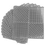 MYFAMIREA Modular Interlocking Cushion 12 Pack 11.8" x 11.8" Rubber Floor Tiles Non-Slip Splicing Drainage Mats for Deck, Pool, Shower, Patio, Balcony, Bathroom, Kitchen, Yard (Diagonal, Gray) - Retai