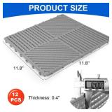 MYFAMIREA Modular Interlocking Cushion 12 Pack 11.8" x 11.8" Rubber Floor Tiles Non-Slip Splicing Drainage Mats for Deck, Pool, Shower, Patio, Balcony, Bathroom, Kitchen, Yard (Diagonal, Gray) - Retai