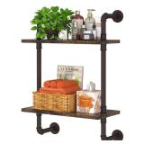 Helsin 2 Tier Industrial Pipe Floating Bathroom Shelves, 16inch Rustic Wood Wall Mounted Shelf, Storage Rack Sundries Holder for Kitchen Office Bathroom Organization & Home Decor - Retail: $40