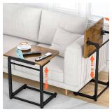 Tv Tray Table Set of 2, 8-Level Adjustable Height Couch Side Table 90° Tilt Angle Adjustments C-Shaped End Table, with Phone & Tablet Slot Sofa Computer Desk for Couch, Sofa, Bed, Chair, Living Room 