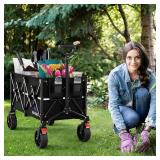 ROSONG Collapsible Wagon Cart with Wheels Foldable - Folding Utility Heavy Duty Wagons Carts for Grocery Sports Garden Shopping Camping Wheelbarrows (Black, 150L) - Retail: $80