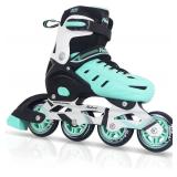 Teal Inline Skates for Youth Girls Women, 4 Sizes Adjustable Blades Roller Skates with Ankle Support, Adjustable Strap, 90mm Wheels and Soft Boot Fit for Skating, Roller Derby, Street Hockey - Retail: