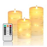 Fanzir Flameless Candles With Remote, Battery Operated Candles LED Candles with string lights Flickering Candles with Timer, 4 5 6 Candle For Seasonal and Festival Celebrations Candles set of 3