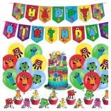 Number Birthday Party Decorations, Cartoon Number Advanture Theme Party Supplies with Banner, Cake Topper, Cupcake Toppers, Balloons for Boys Girls Birthday Baby Shower Party Favors