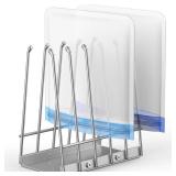 Reusable Bags Drying Rack, Foldable Plastic Bags Dryer for Ziplock Lerine Silicone Gallon, Snack, Sandwich Storage Bags, Silver