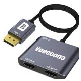 DisplayPort to Dual HDMI Adapter 1 in 2 Out | 4K60Hz, DP Source to HDMI Splitter Extended Display port splitter for Dual monitors, for Desktop,Laptop,NVIDIA, AMD Graphics Card - MACOS Not Support MST
