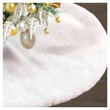 72 Inch White Christmas Tree Skirt Faux Fur Large Tree Skirt for Christmas Tree Decorations Xmas Party Holiday