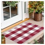 IOHOUZE Christmas Buffalo Plaid Rug 2x3 Ft Outdoor Indoor Doormat Red White Check Washable Area Rug Woven Cotton Checkered Front Porch Mat Christmas Decor for Front Door Entryway Home Entrance