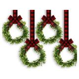 WILLBOND 4 Pcs Christmas Kitchen Cabinet Wreath Boxwood Garland with Ribbon Greenery Garland Hanging Wreaths for Cabinet Wall Window Door Fireplace Party Farmhouse Decor(Black and Red,Fabric)