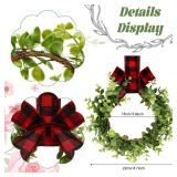 WILLBOND 4 Pcs Christmas Kitchen Cabinet Wreath Boxwood Garland with Ribbon Greenery Garland Hanging Wreaths for Cabinet Wall Window Door Fireplace Party Farmhouse Decor(Black and Red,Fabric)
