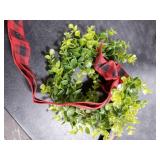 WILLBOND 4 Pcs Christmas Kitchen Cabinet Wreath Boxwood Garland with Ribbon Greenery Garland Hanging Wreaths for Cabinet Wall Window Door Fireplace Party Farmhouse Decor(Black and Red,Fabric)