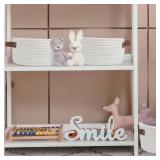 Small Woven Basket, Cute Mini Cotton Rope Storage Basket with leather handle, Tiny Decorative Round Storage Bin, Boho Empty Gift Baskets for Organizing, Toy Organizer for Nursery (Narrow handle)
