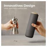 LIBKEN Non-Spill Salt and Pepper Grinder Set - Adjustable Ceramic Grinder - Minimalistic Spice Mill - Easy to Refill Condiments Dispenser - Wood & Soft-Coated Plastic - 6.2 x 2.2 inch (White & Grey)