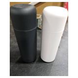 LIBKEN Non-Spill Salt and Pepper Grinder Set - Adjustable Ceramic Grinder - Minimalistic Spice Mill - Easy to Refill Condiments Dispenser - Wood & Soft-Coated Plastic - 6.2 x 2.2 inch (White & Grey)