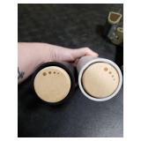 LIBKEN Non-Spill Salt and Pepper Grinder Set - Adjustable Ceramic Grinder - Minimalistic Spice Mill - Easy to Refill Condiments Dispenser - Wood & Soft-Coated Plastic - 6.2 x 2.2 inch (White & Grey)