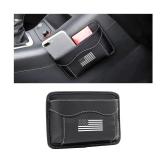 Moly Magnolia Car Seat Side Pocket Organizer, American Flag PU Leather Storage Bag, Pen Phone Holder Tray Pouch Seat Gap Filler, Interior Accessories for Auto Door Window Console (Black/Flag)