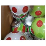 Baderke 12 Pcs 10oz Christmas Ornament Cups with Lid and Straw Holiday Ball Plastic Bulb Cups Xmas Designs Reusable Plastic Fish Bowls for Drinks Christmas Party Supplies(Green,Polka Dots and Stripes)