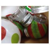 Baderke 12 Pcs 10oz Christmas Ornament Cups with Lid and Straw Holiday Ball Plastic Bulb Cups Xmas Designs Reusable Plastic Fish Bowls for Drinks Christmas Party Supplies(Green,Polka Dots and Stripes)