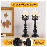 Candle Holders for Pillar Candles Gothic Matte Black Vintage Tall Candle Holders Set of 2 Decorative Large Table Centerpieces Candle Stand Decor (Black 2PCS A)